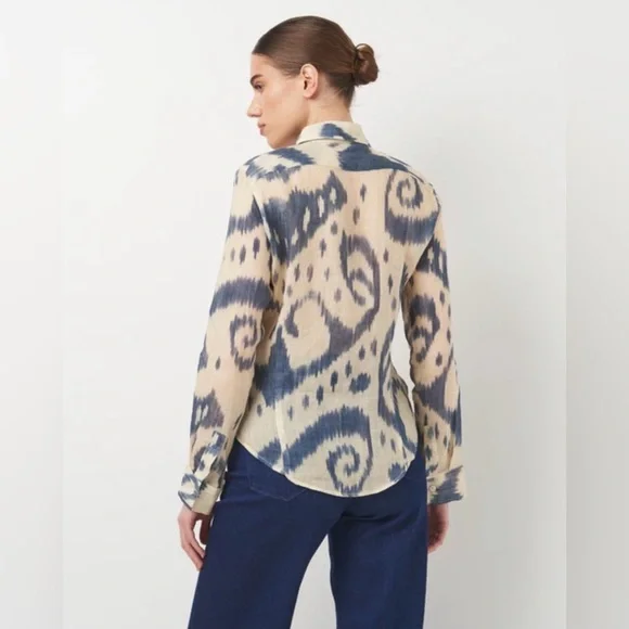 Zara Beige and Navy Patterned Button Down Shirt - Picture 2 of 5